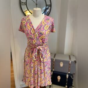 Boden Evangeline Jersey Faux Wrap Dress Party Pink Summer Paisley NWOT